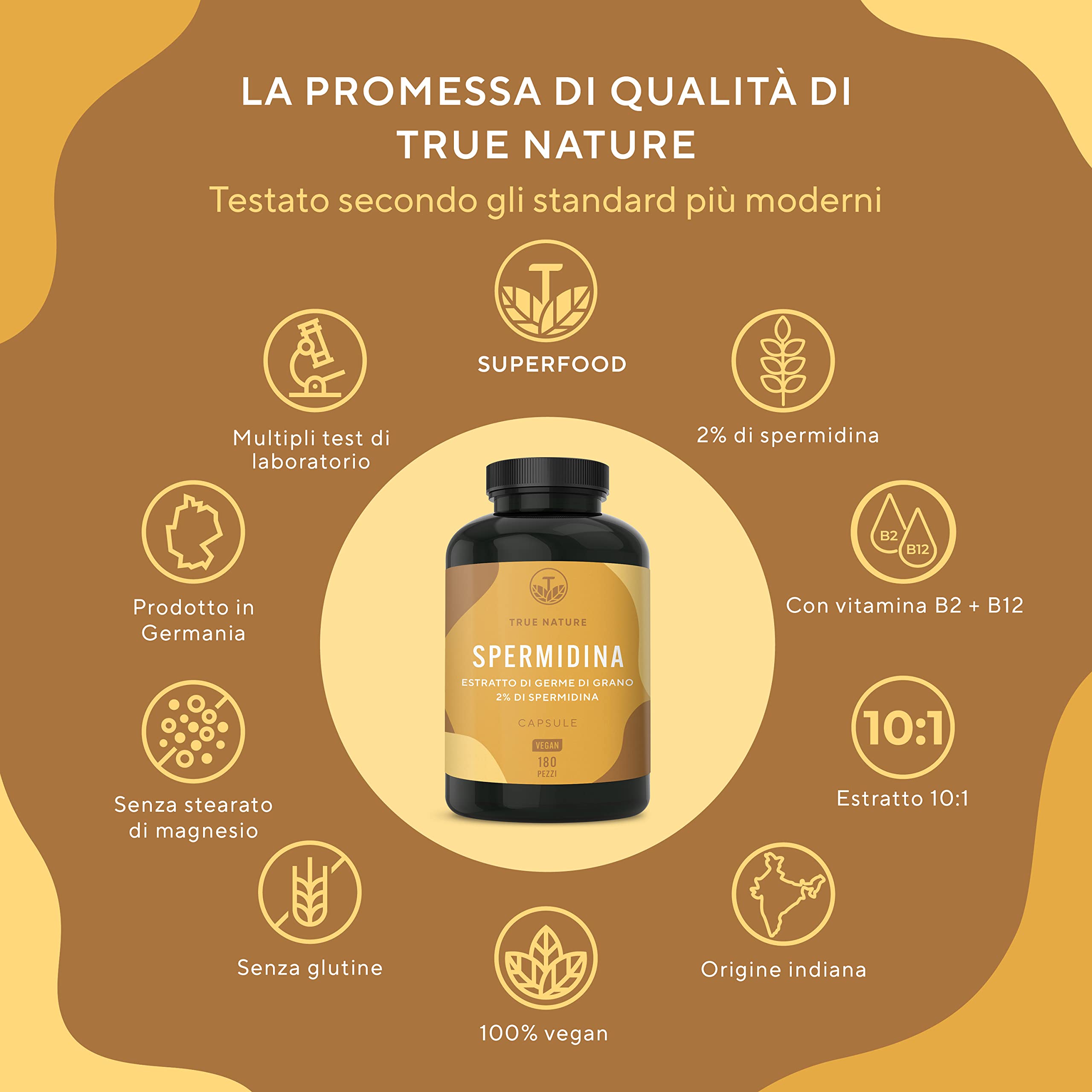Spermidina ad alto dosaggio - 4 mg per 90 giorni - spermidina integratore Capsule - 10:1 Estratto di Germe di Grano (Triticum sativum) - Testato in laboratorio e prodotto in DE - TRUE NATURE®