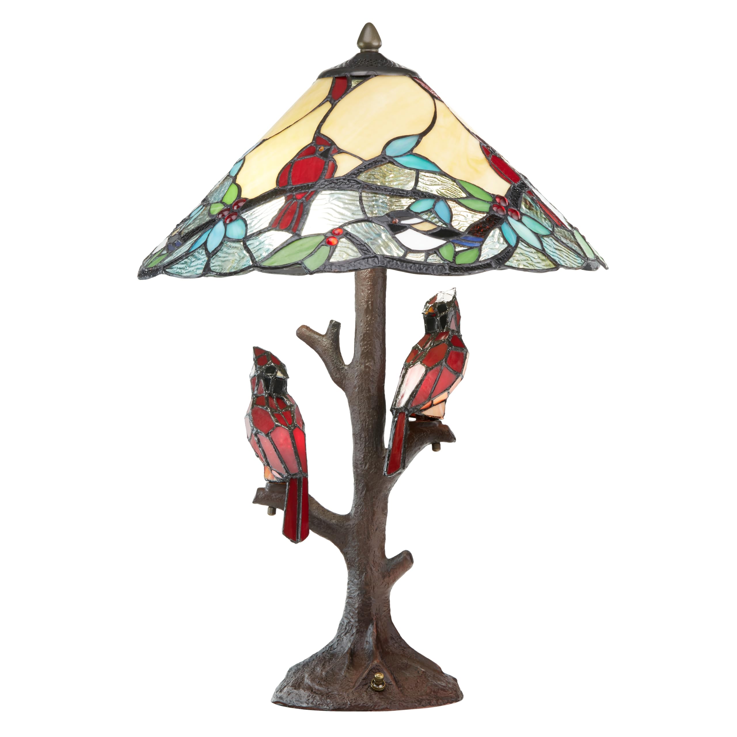 RIVER OF GOODS - Stained Glass Triple Lit Cardinals on Tree Table
