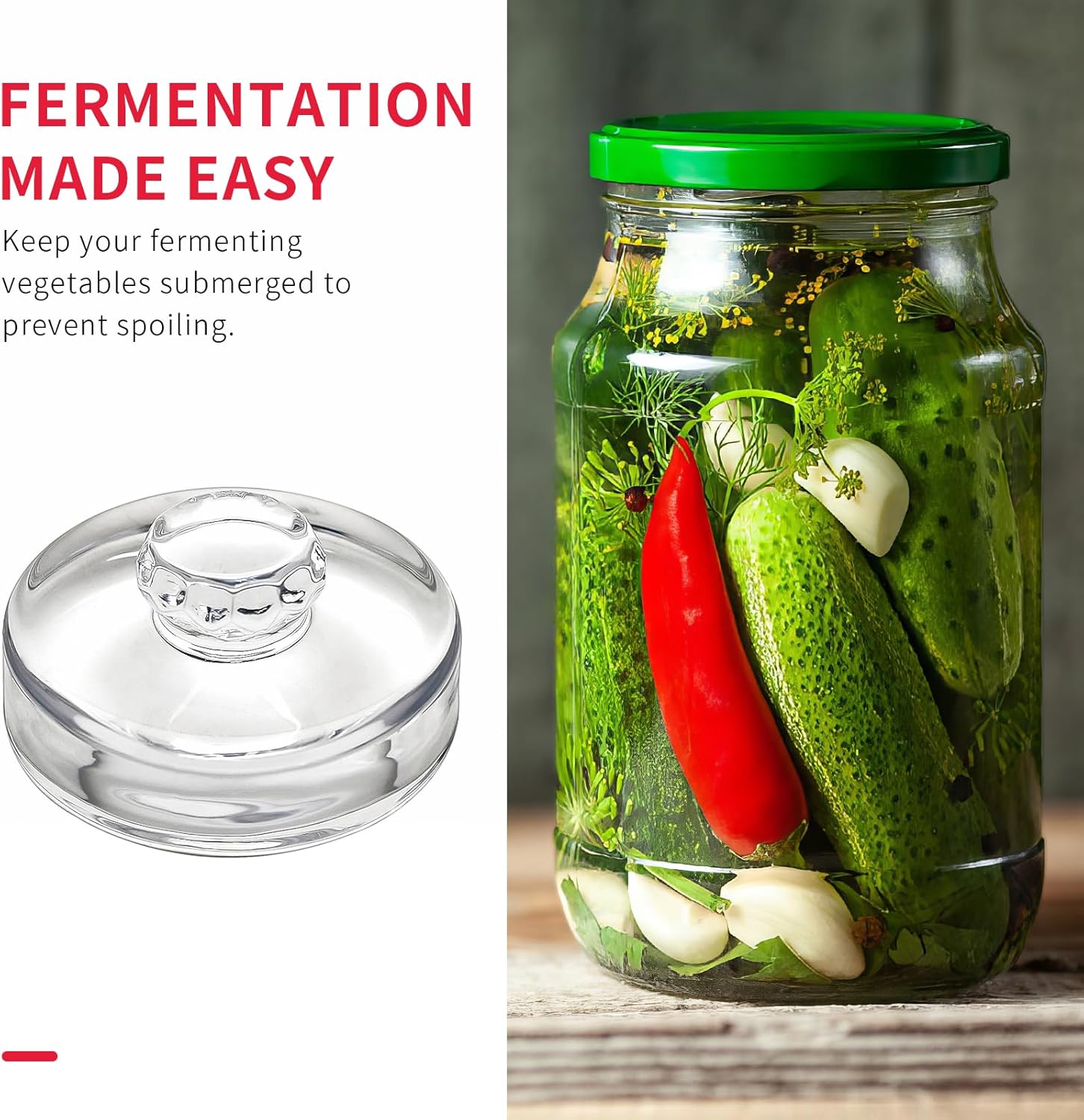 3Pcs Fermentation Glass Weights with Easy Grip Handles, Clear Canning Weights and Pickling Glass Weight for Wide Mouth Mason Jars, Fermenting Kit, Kimchi, Sauerkraut (3) - Image 5