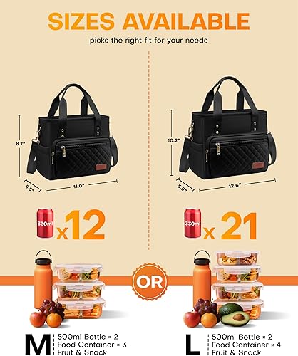 Miniatura 5 de HOTOR Lonchera para mujer, bolsa de almuerzo aislada con múltiples bolsillos, bolsa de almuerzo portátil y hielera con asas y correa ajustable para