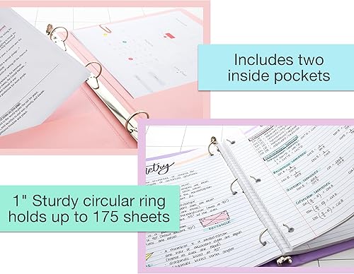 Miniatura 3 de BAZIC - Carpeta organizadora de 3 anillos de 1 pulgada, color pastel, anillo redondo, capacidad para 175 hojas de papel, para escuela, oficina,