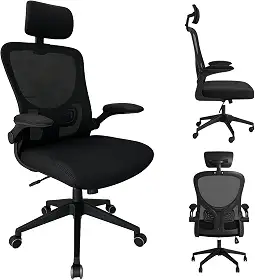 Cadeira de Escritório Ergonômica Giratória, Malha Respirável, Estofado Mesh, Modelo Tipo Presidente Confortável c Mecanismo de Elevação e Inclinação, Rodinhas silenciosas. Preta | HYATTO OFFICE |