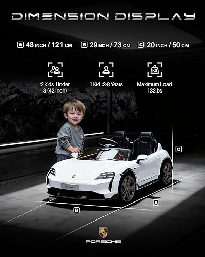Miniatura 8 de Joywhale Porsche Taycan - Vehículo eléctrico de 24 V con licencia para niños, vehículo eléctrico de 2 plazas con control remoto, 3 modos de