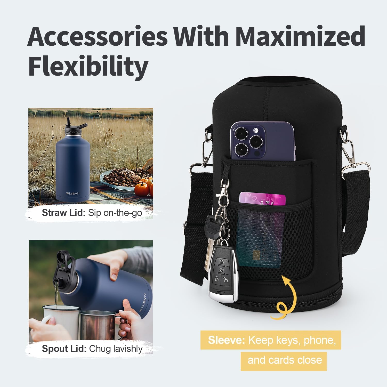 One Gallon Water Bottle Insulated, Triple Wall Vacuum Cold for 48 Hrs & Leak-proof & Non-BPA, 128oz Large Sports Stainless Steel Water Jug with Paracord Handle Straw Spout Lids & DIY Stickers - Image 3