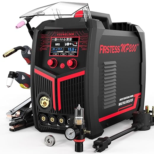 YESWELDER Plasma Cutter Welder Combo Gas MIG/Gasless MIG/Lift TIG/Stick/CUT 5 in 1 Welding Machine FIRSTESS MP200 Multi Process Welder