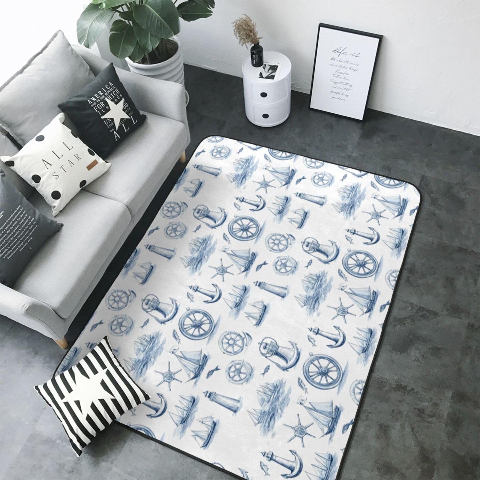 Tapis doux pour salon grand format motif phare pour réchauffer les sols froids