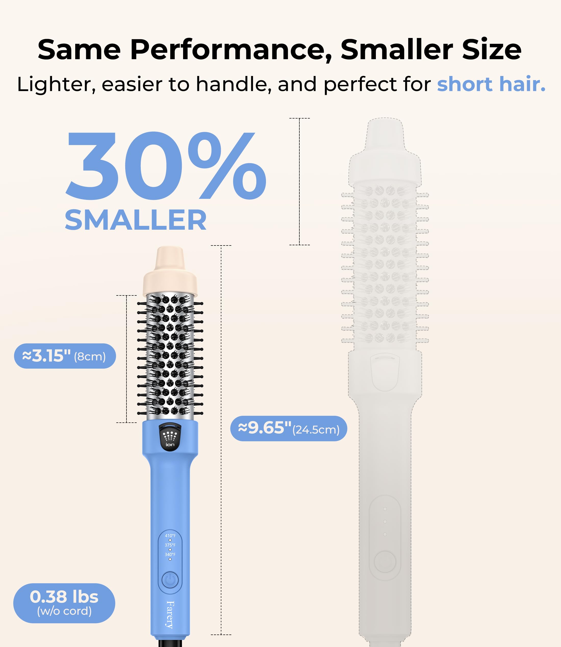 Farery Ionic Heated Styling Brush with Tourmaline Ceramic Barrel