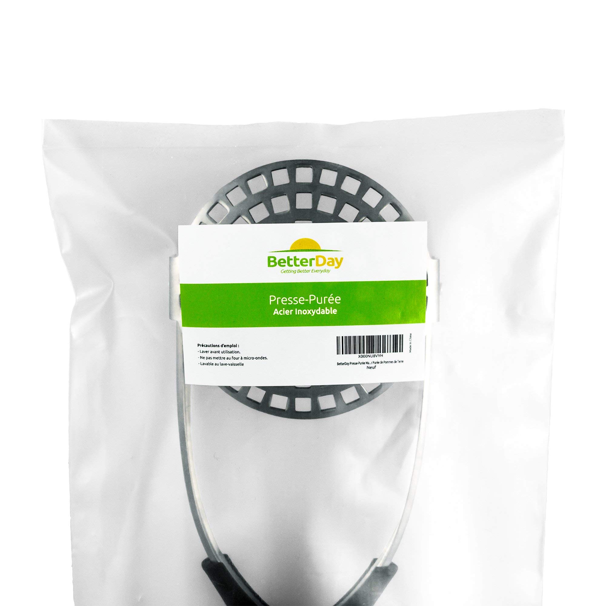 BetterDay Pasapurés Prensa Patatas Profesional Robusto SATISFECHO O LE DEVOLVEMOS SU DINERO de ACERO INOXIDABLE Mango Antideslizante Plegable Seguro en el Lavavajillas LE OFRECEMOS 3 RECETAS DE PURE