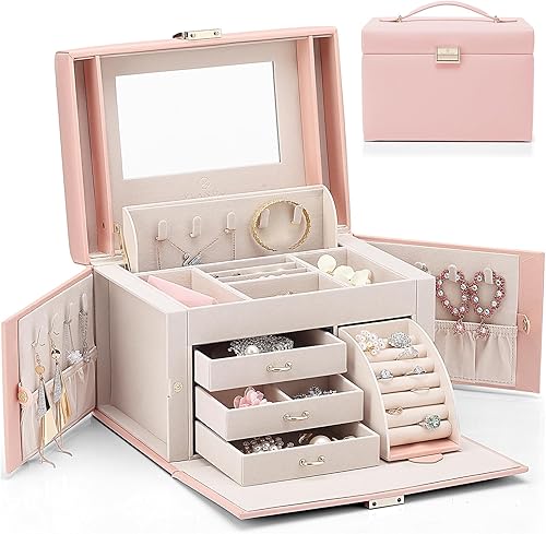 Miniatura 8 de vlando joyero organizador clásico de piel sintética con espejo y con llave