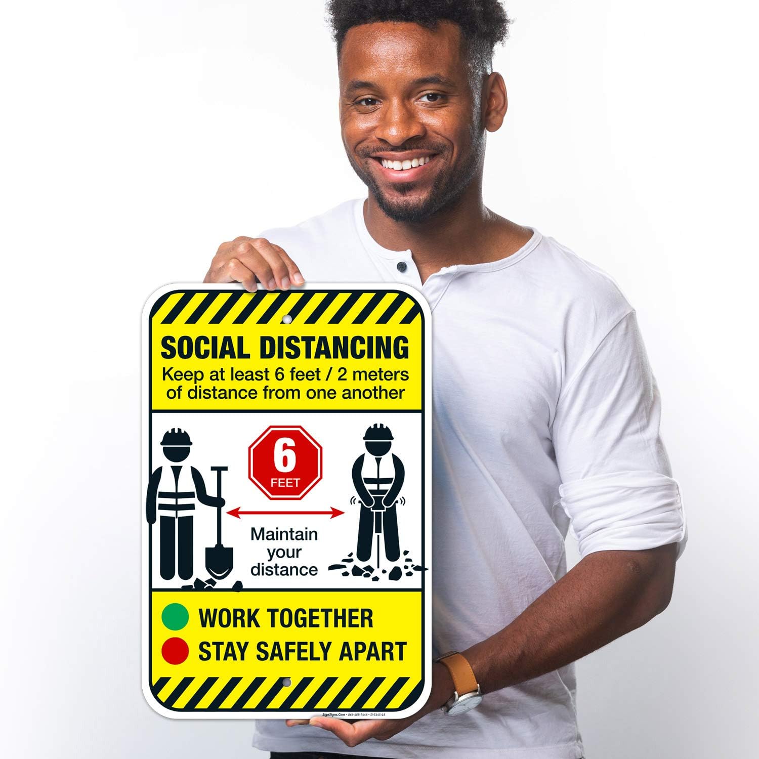 Construction Site Social Distancing Sign, COVID-19 Social Distancing Sign, 12x18 Inches, Rust Free .063 Aluminum, Fade Resistant, Made in USA