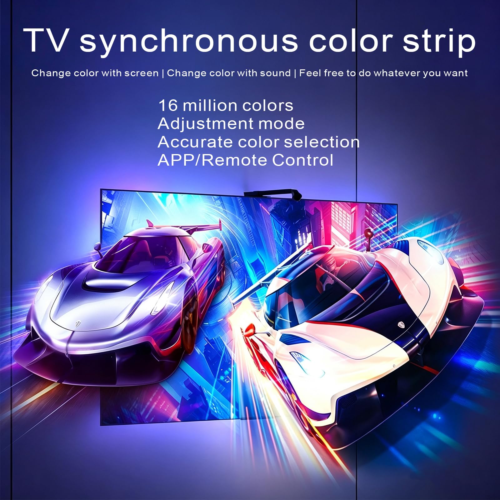 Retroilluminazione TV 3 Lite con Funzione di Correzione Fish-Eye, Sync per TV da 55-75 Pollici, Striscia LED WiFi TV RGBICW da 5 m con Fotocamera, 4 Colori in 1 Lampada Bead, Telecomando