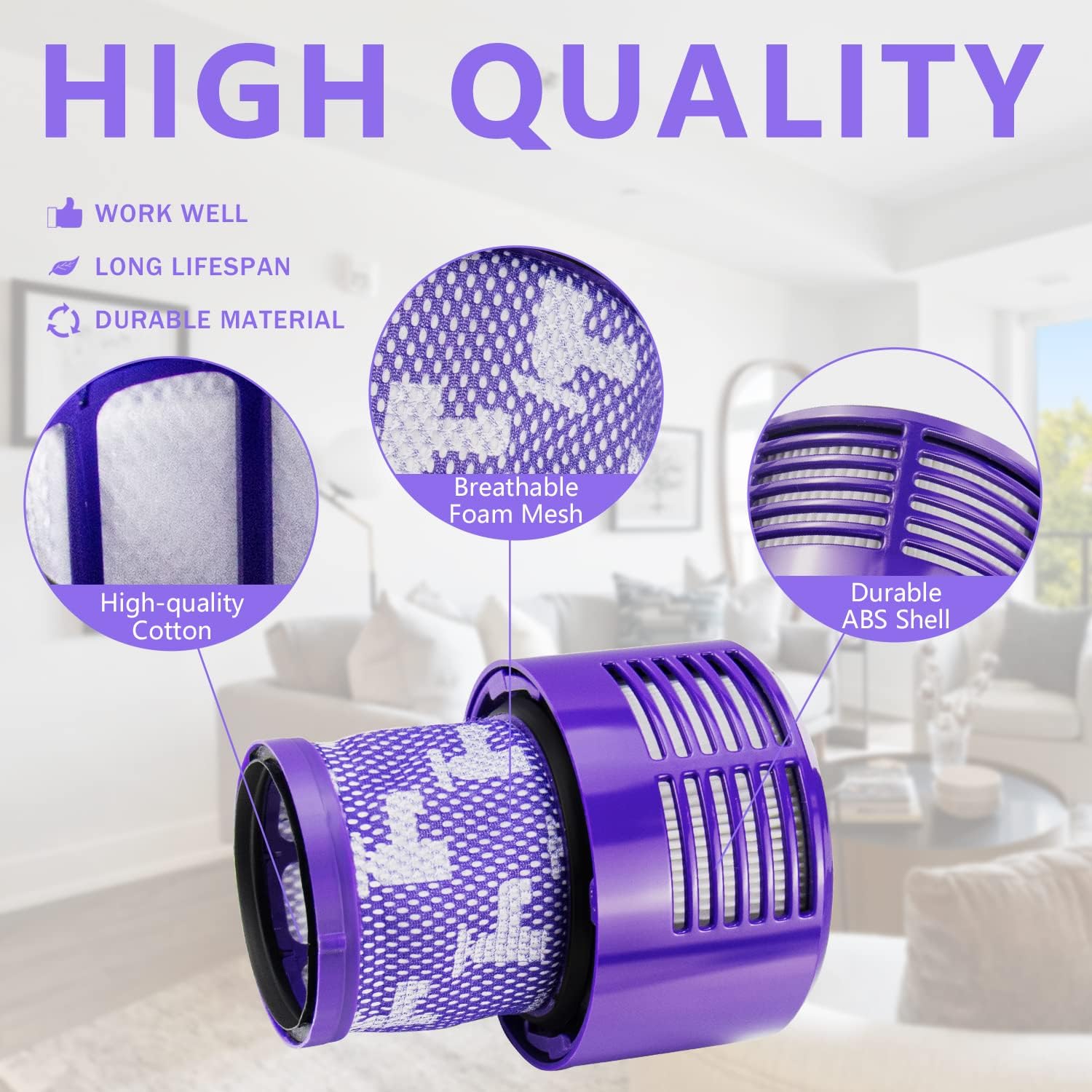 V10 Filter Replacement for Dyson Cyclone V10 Series, V10 Total Clean, V10 Absolute, V10 Animal, V10 Motorhead, SV12 Vacuum Replace Part # 969082-01, 3 Pack HEPA Filters and 1 Clean Brush