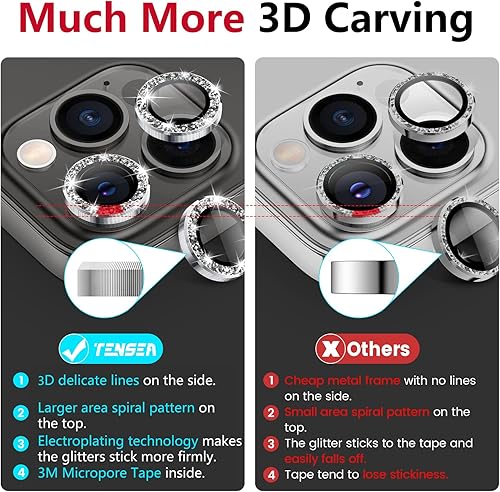 Miniatura 3 de Tensea Protector de lente de cámara para iPhone 13 Pro 13 Pro Max, protector de pantalla de vidrio templado 9H, anillo individual de metal para