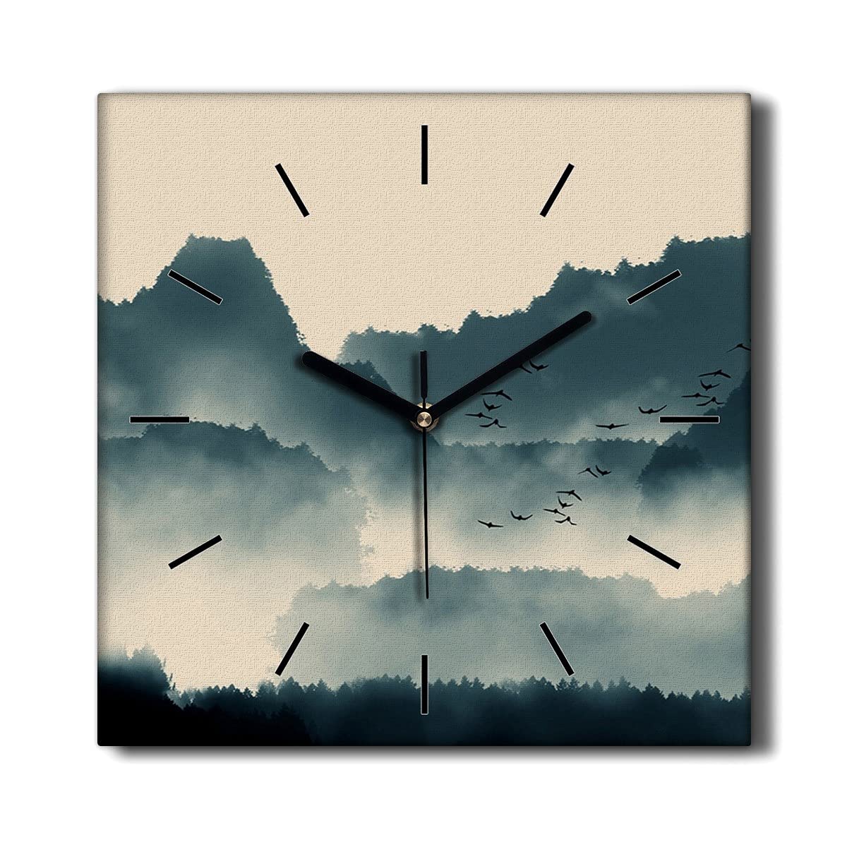 Horloge sur Toile Salon Décoration Murale Montagnes 30x30cm Horloge Murale Silencieuse