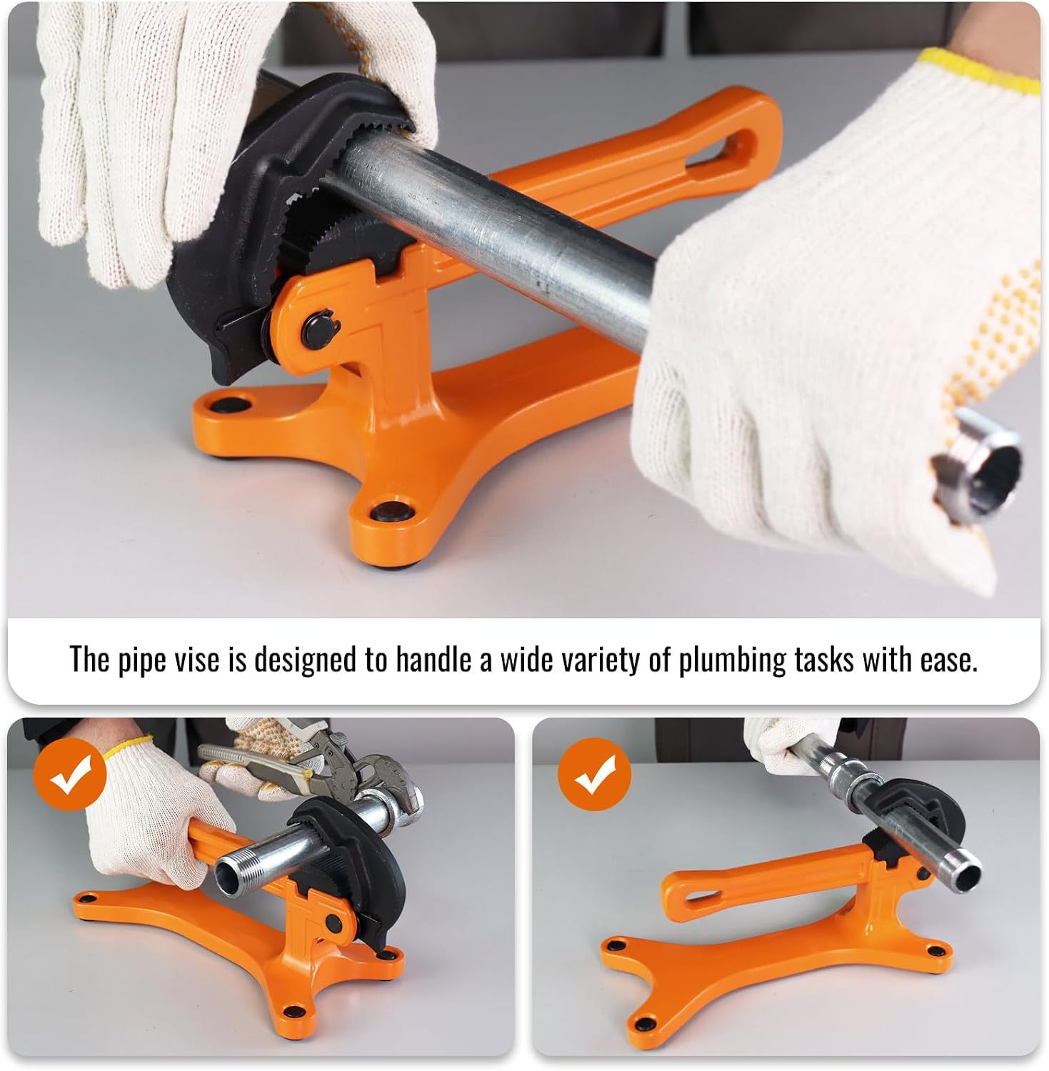 YHK Portable Pipe Vise, Aluminum Lightweight Portable Pipe Vise for 1/8" to 1-1/2" Pipes, Non Slip Clamp Jaw with Serrated, Ideal for Plumbing Operations (Orange)