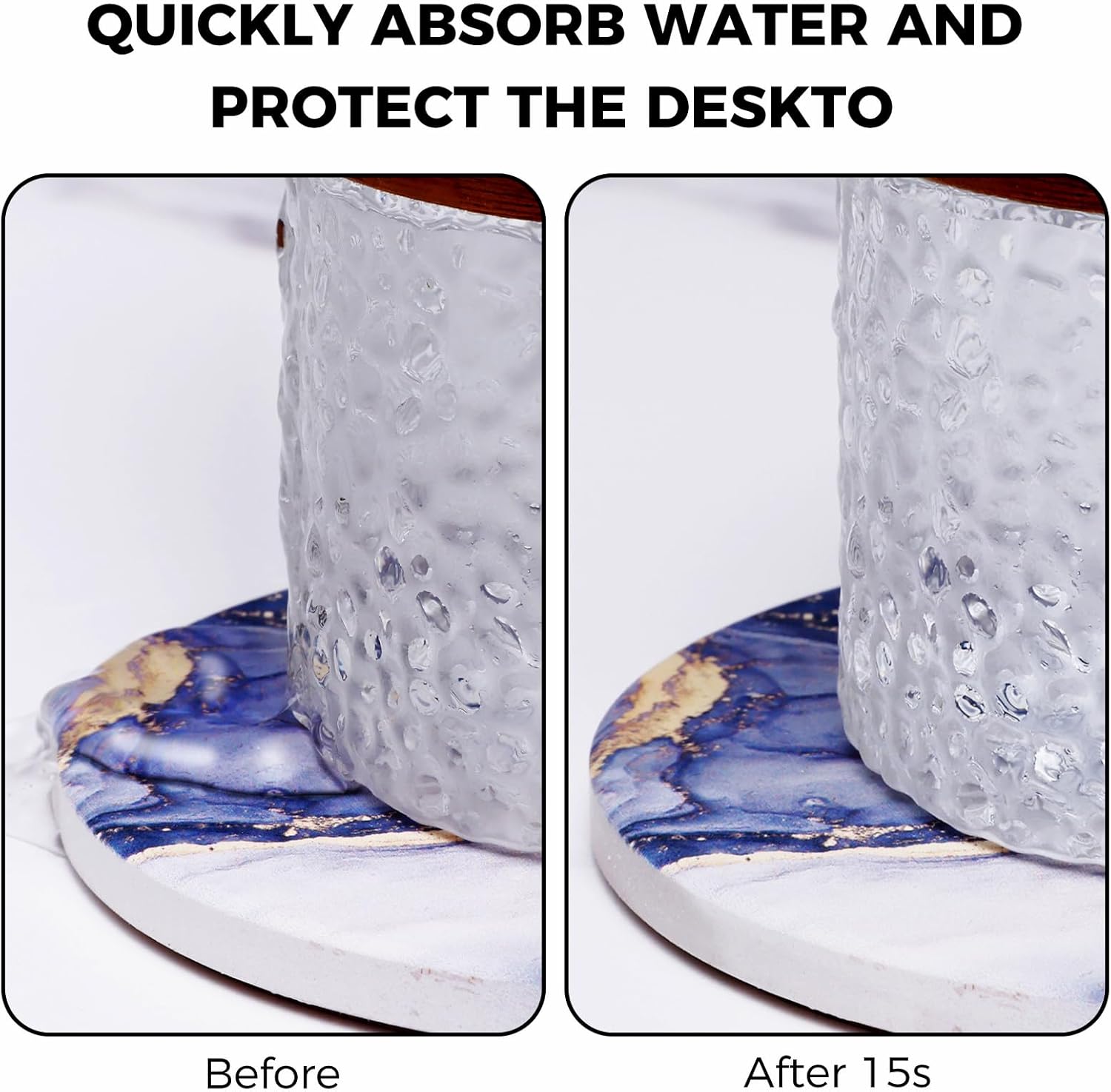 Drink Absorbent Coaster, Marble Coasters Set of 6, Blue Ceramici Coasters, Table Stone Coaster - Image 5