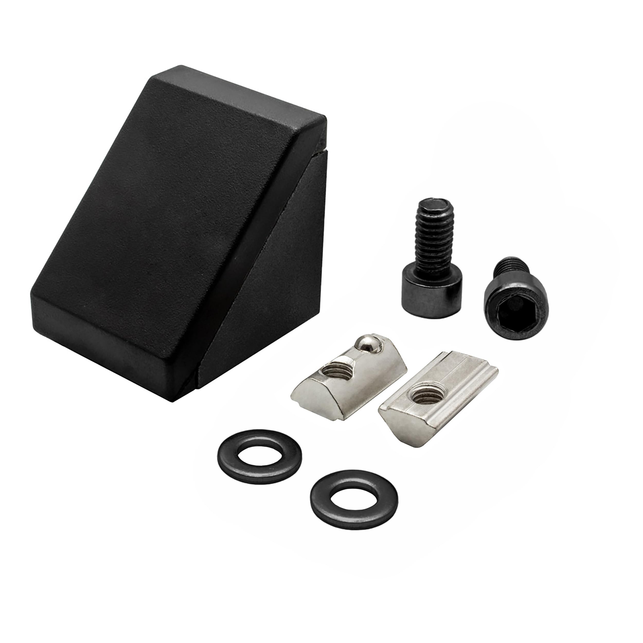 KLAK 30 - Befestigungswinkel ink. Schrauben und Nutensteine Nut 8 für Aluprofil 30-er schwarz 10 Stück + Abdeckkappen