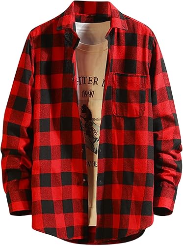 Camisa de manga larga para hombre, ajuste regular, a cuadros, con botones, de manga larga, vestido de trabajo, camiseta de primavera de cambray