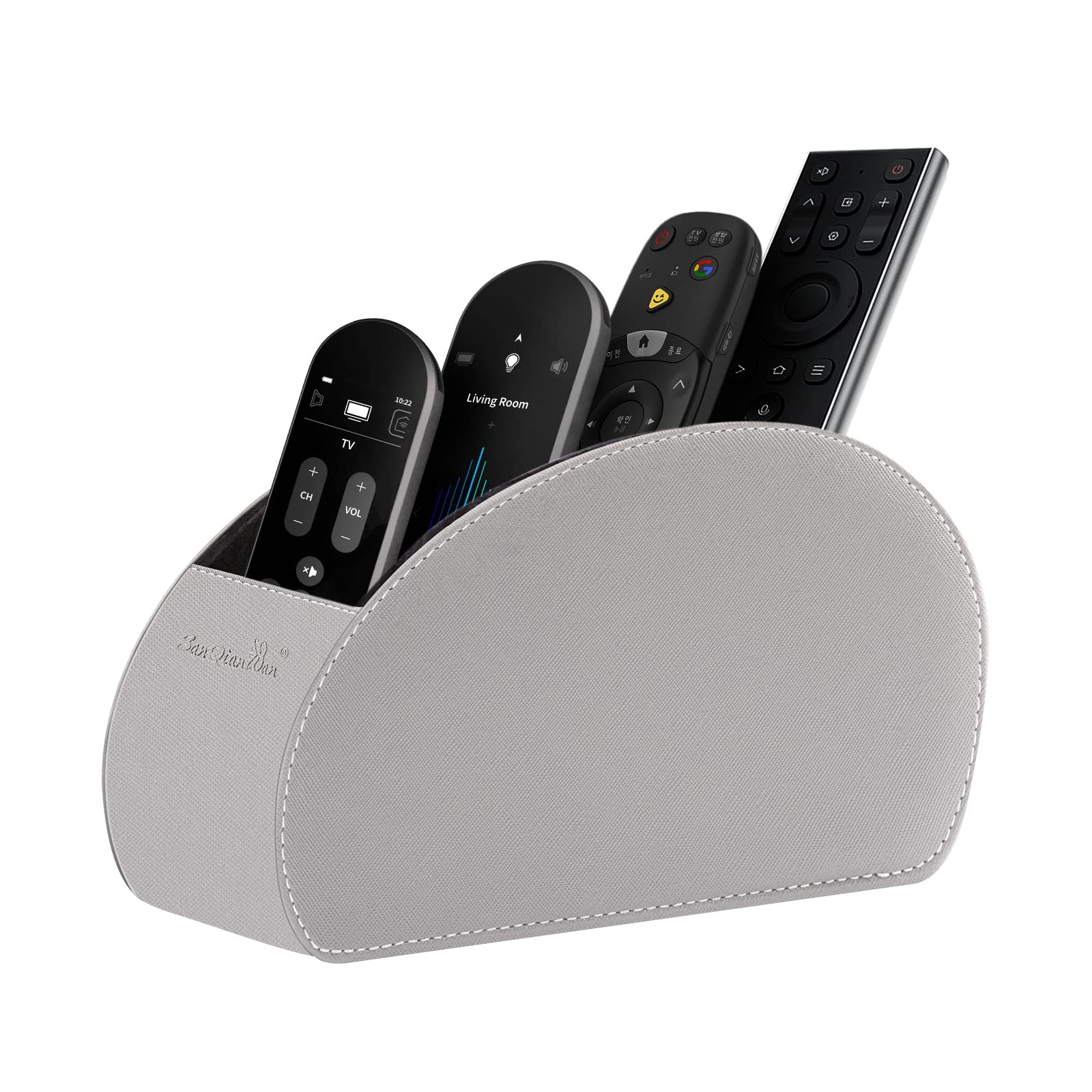 SANQIANWAN Remote Control Holder with 5 Compartments PU Leather Organizer Box Remote Caddy Desktop Storage Home Accessories for Controllers,Mobile Phones, Multi-media Equipments (Grey-B)