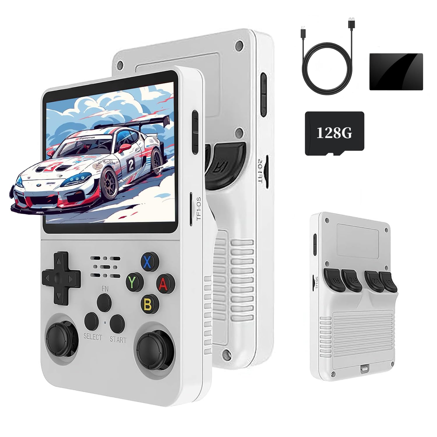XiFanHo R36S Retro Handheld Game Console 128G - Schermo IPS da 3,5” con oltre 40000 giochi classici Lettore di videogiochi tascabile Open Source Linux OS con batteria da 3500mAh (Bianco)