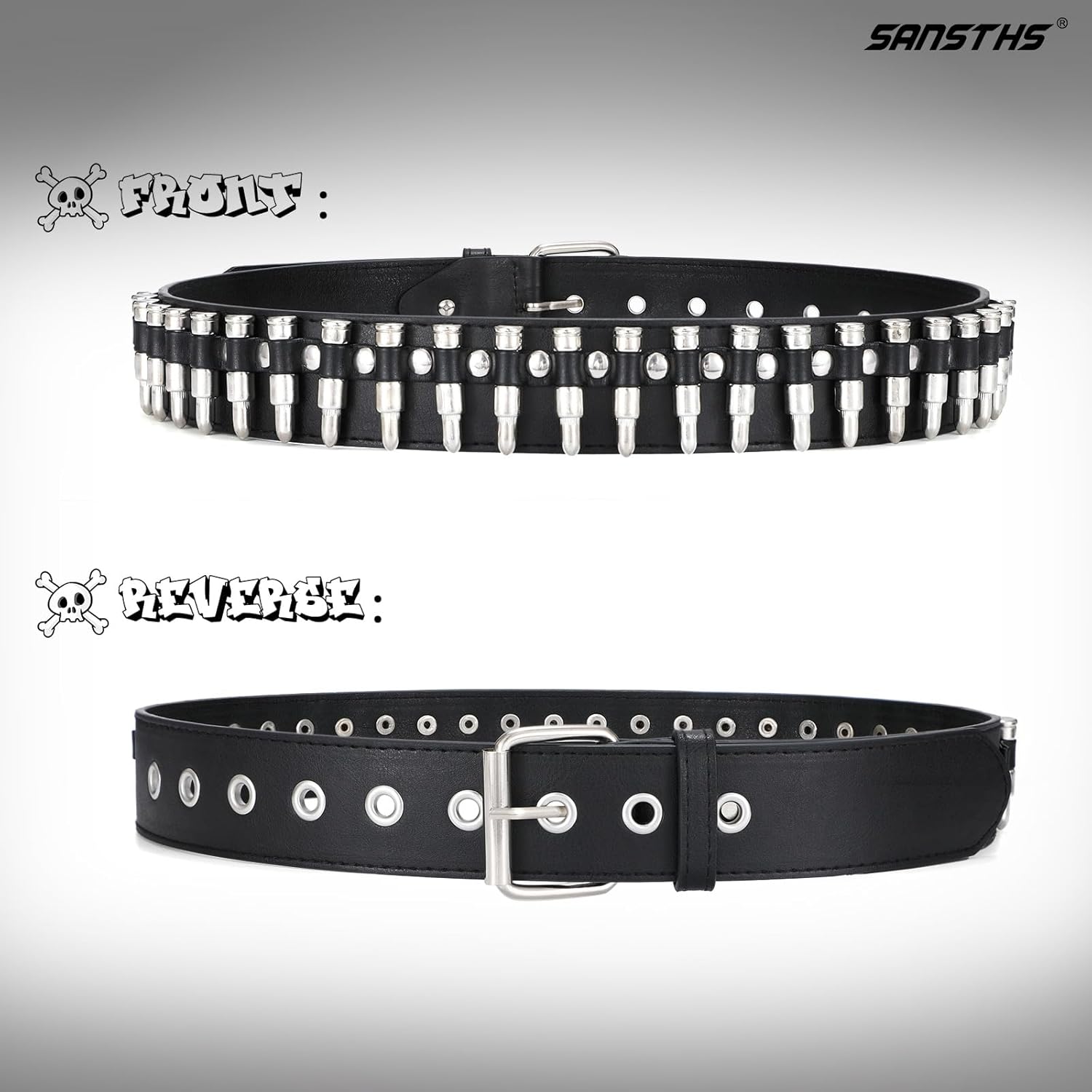 SANSTHS Rivet Belts for Women Men Black Studded Gothic Belt Punk Belt with Metel Buckle for Jeans Hip Hop - Image 5