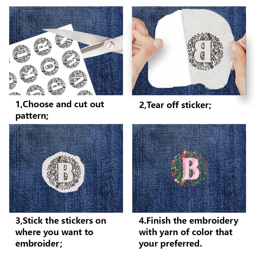 BENECREAT Water Soluble Embroidery Stabilizers - 4 Sheets With Flower A-Z Letters & Numbers - View #3
