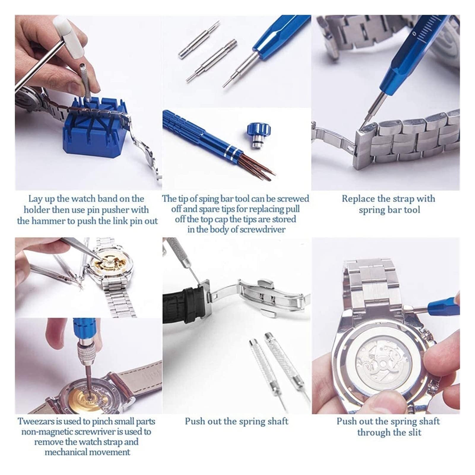 Kit de herramientas para relojes, herramienta de reparación de relojes, herramienta de reemplazo de batería, herramienta de ajuste de correa de reloj, herramienta de extracción de fondo de reloj, herr