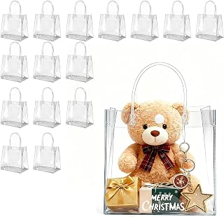 Ehpiern Clear Gift Bags, 15PCS Party Favor Goodie Bags with Handles 5.9X6.3 Inches, Reusable PVC Gift Wrap Bags Bulk for Merchandise, Retail, Boutique, Party Favors, Wedding, Birthday