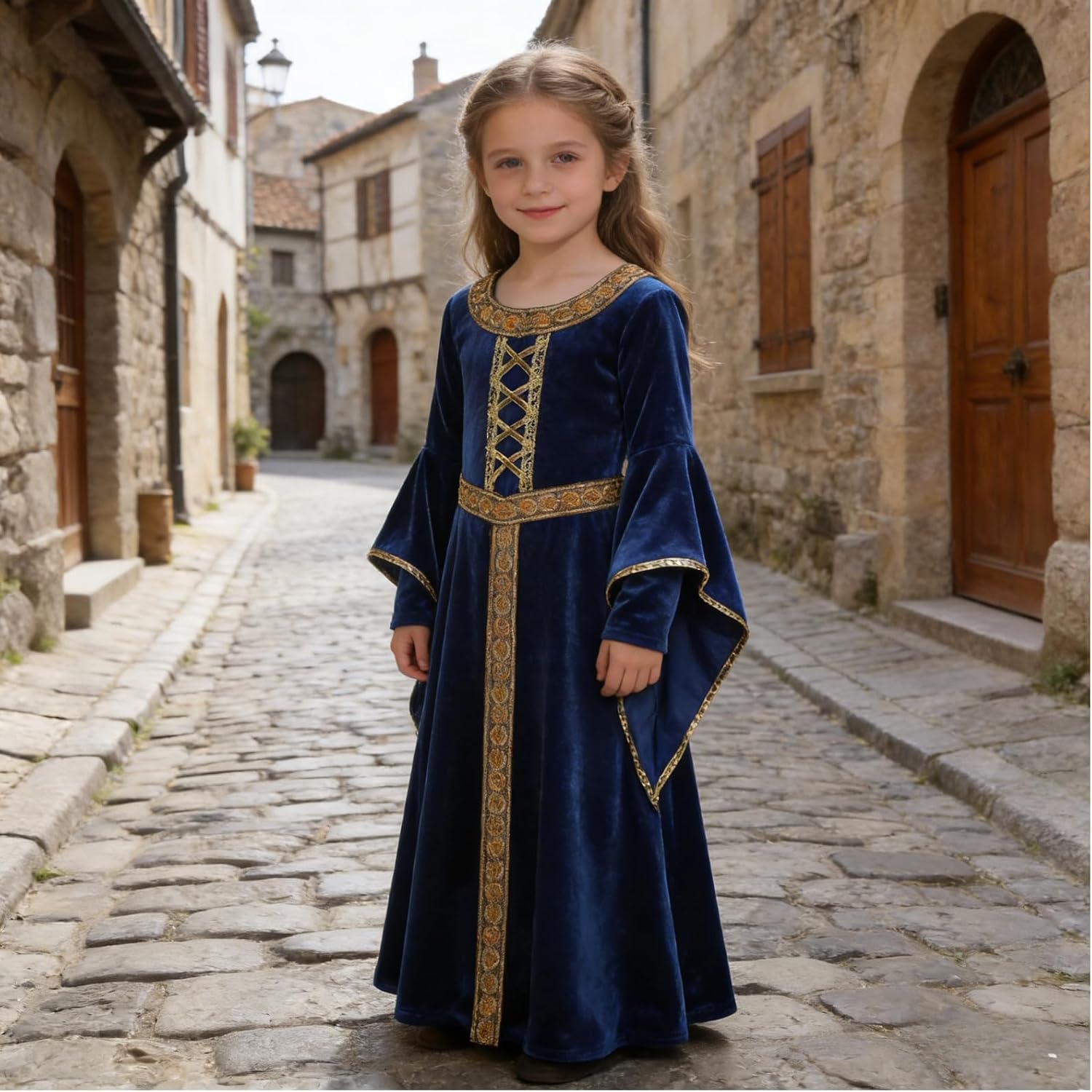 GRAJTCIN Girls Medieval Dress Renaissance Princess for Kids Halloween Outfit Costume 2 PCS