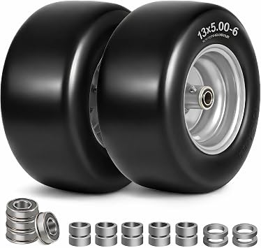 13x5.00-6 Flat Free Tire and Wheel with 3/4" & 5/8" Bearing, 13x5.00-6 Lawn Mower Tires for Zero Turn Mower, Riding Lawn Mower for Commercial Grade Lawn, 3"-5.65" Centered Hub Gray-2 Pack