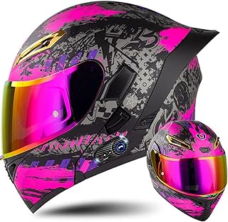 Motorcycle Bluetooth Helmet Modular, DOT Approved Flip Up Full Face Integrated Helmet, Double Visor Helmet Built-in Speake...