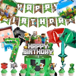 18 Stück Videospiel Geburtstagsdeko,Gaming Party Balloon,Game Aluminiumfolie Luftballon,Spiel Party Sets,Happy Birthday Banner,Game Torten Deko Kit Für 7 Jahre Junge Mädchen