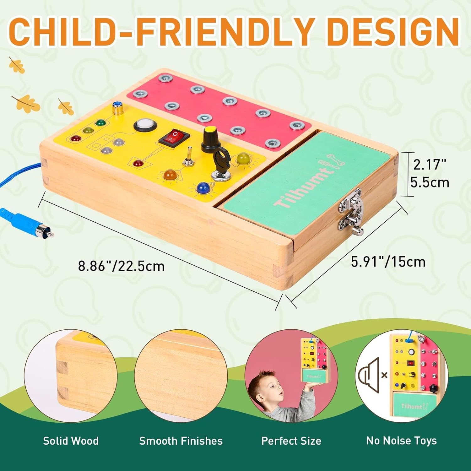 Tilhumt Busy Board with LED Light with 8 in 1 Toddler Busy Board Book, 2-in-1 Montessori Screwdriver Set for Boy Ages 1-3 Travel, Felt Book for Baby Educational Activities Fine Motor Skills