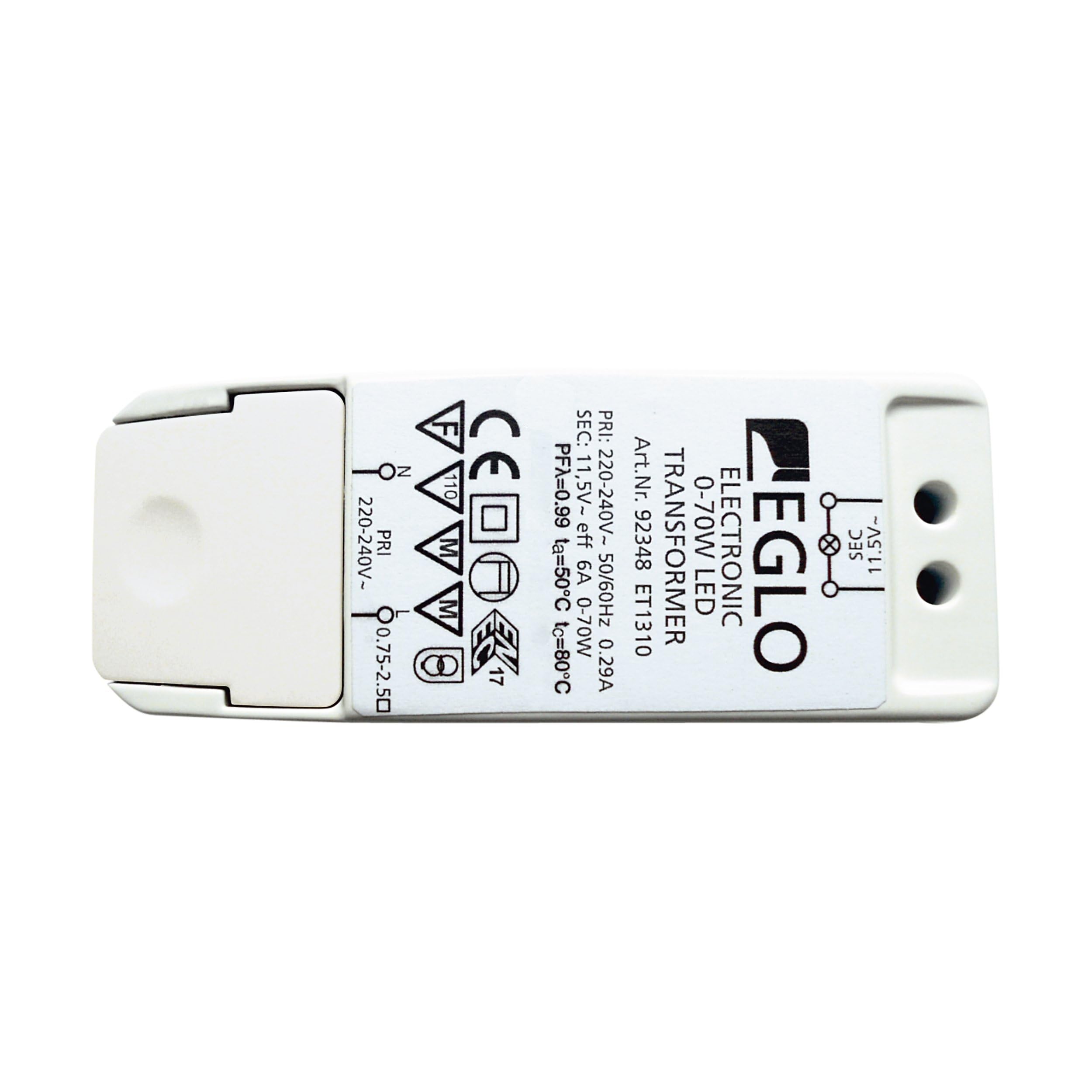 EGLO Transformator, Halogen-LED-Trafo, LED-Transformator: 0-40 Watt | Halogen: 0-70 Watt, dimmbarer Treiber