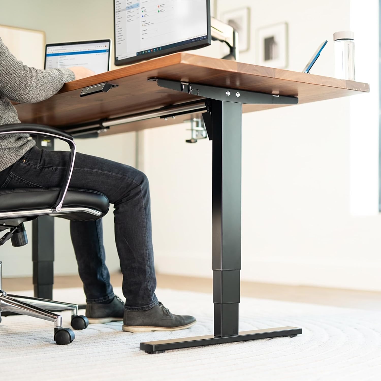VIVO Electric Stand Up Desk Frame Workstation with Memory Touch Pad, Single Motor Ergonomic Standing Height Adjustable Base, Black, DESK-V102E