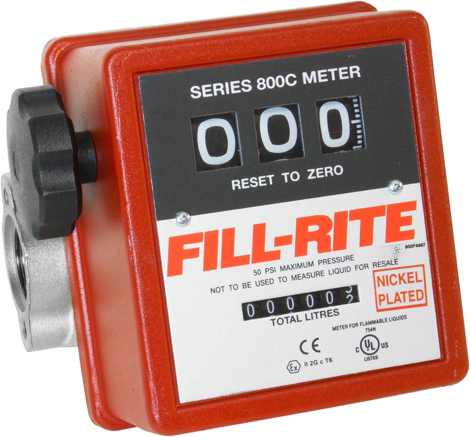 Fill-Rite 807CN1 3 Wheel Nickel Plated Mechanical 1" 19 to 76 LPM Fuel Transfer Meter