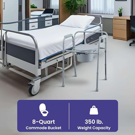 Folding Bedside Commode Chair Case of 4 Height Adjustable Steel Frame Commode for Seniors 3 in 1 Commode Chair for Toilet, Bedside, or Shower 350 lb Weight Capacity