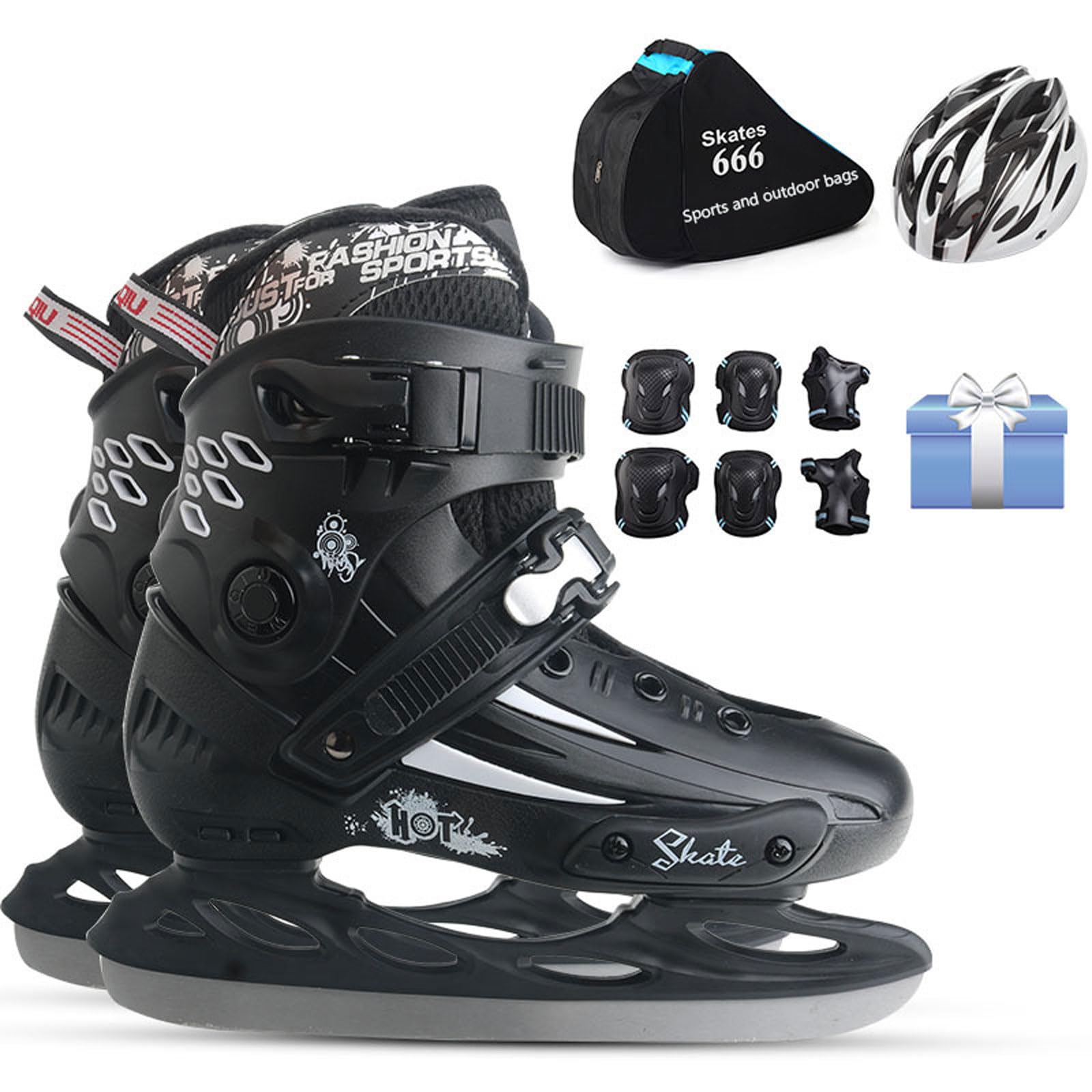 hombresPatines Artísticos de,Pro Patines de Hielo,Sistema de Cordones rápido y Hebilla de Bloqueo Push-Lock,Hoja de Acero Inoxidable,para Niñas y Niños Principiantes