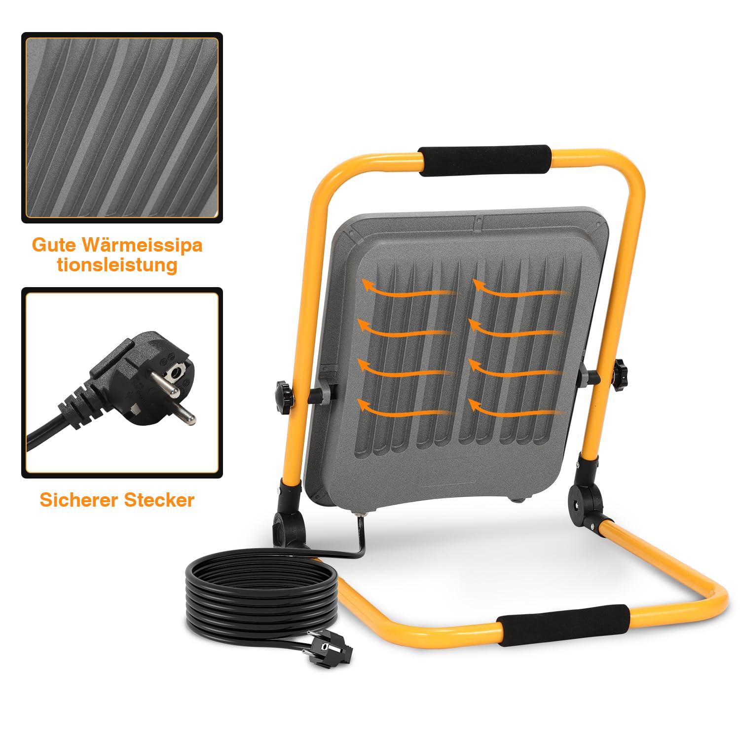 LED foco de construcción 200W, 2x, 5100LM foco de luz de trabajo, IP66 impermeable luz de trabajo portátil 6000K blanco frío lámpara de construcción, cable 3M y soporte plegable para obra
