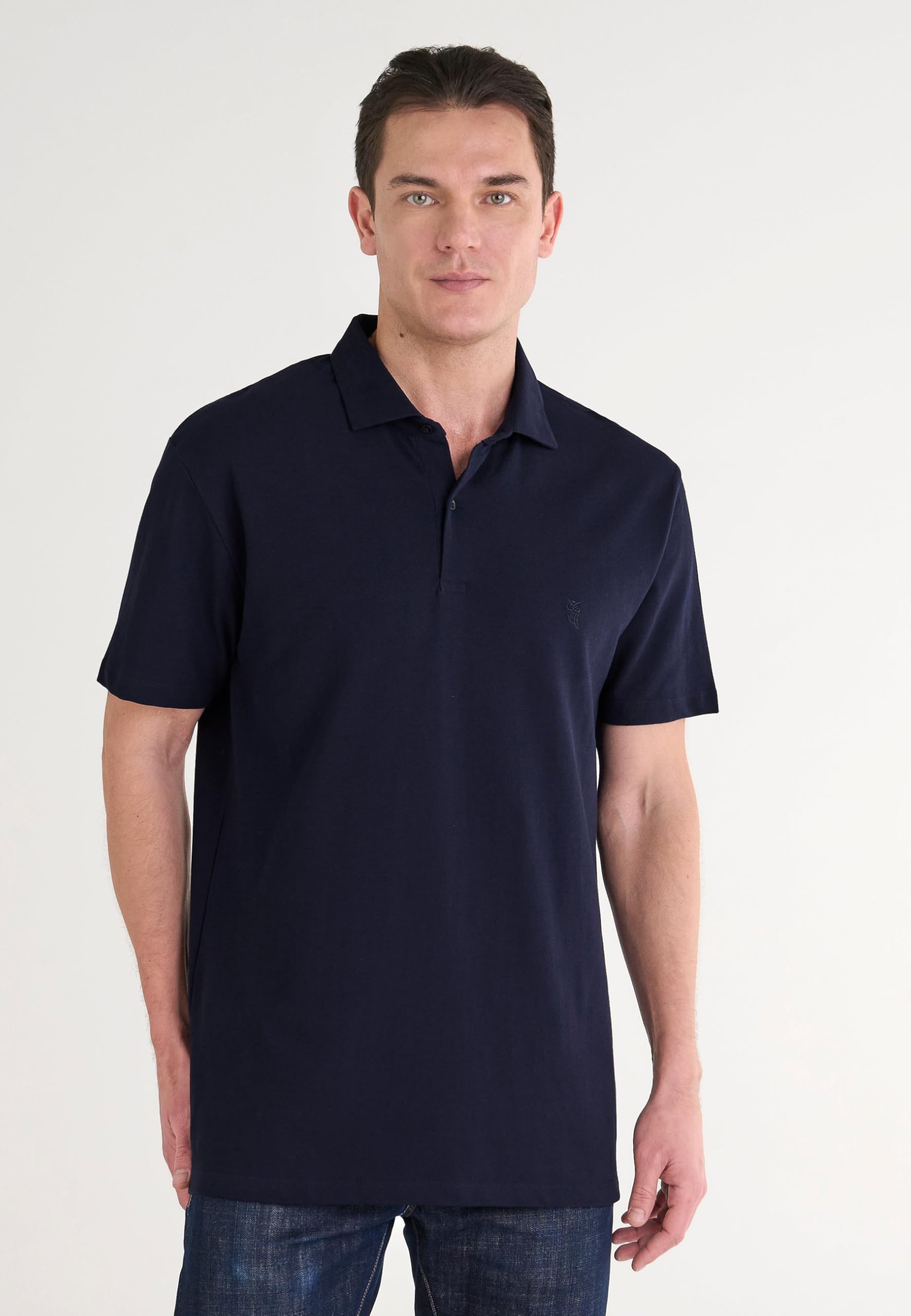 El Búho Nocturno Polo Hombre Manga Corta Algodón 100% Piqué Liso - Cuello Italiano Spread Firme Elegante - Regular Fit Holgado Largo - Deporte Casual Vestir Tallas Grandes S-5XL — view 2