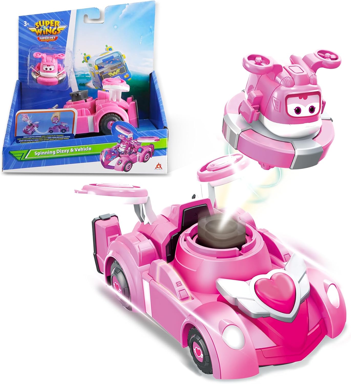 Super Wings Race Car Toys, 5 in Dizzy Spinning Tops and Race Car Toys for Kids, 2-in-1 Mode Vehicle Toys Cars for 3 4 5 6 7 8 Year Old Boys