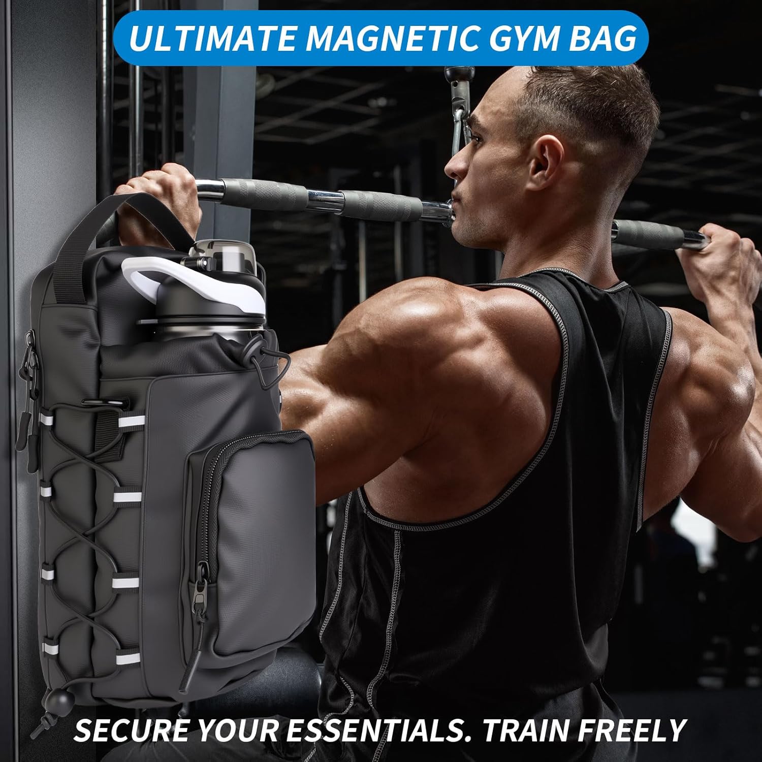 Magnetic Gym Bag for Men and Women,Water Bottle Bag with Phone Pockets & Shoulder Strap,Powerful Magnet Gym Pouch,Magnetic Bag for Sports,Work(Black) - Image 2