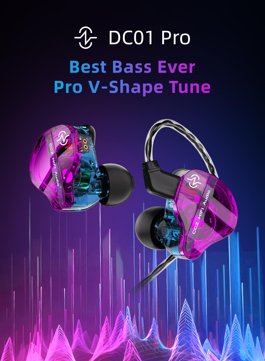 Yinyoo CCZ DC01 Pro Écouteur Intra-Auriculaires Filaire, oreillette Filaire HiFi, câble détachable OFC, écouteurs pour audiophiles, IEM Gaming Jack 3,5mm, Ecouteur Son Stéréo (Lot de 2)