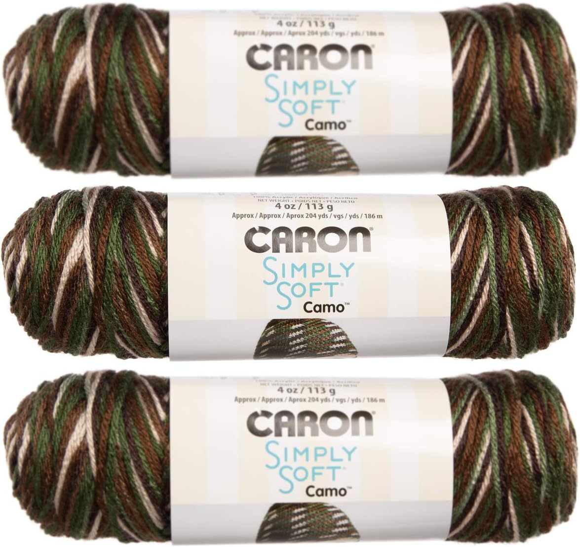 Caron 3 Pack Simply Soft Camo 100% Acrylic Soft Yarn for Knitting Crocheting Medium #4