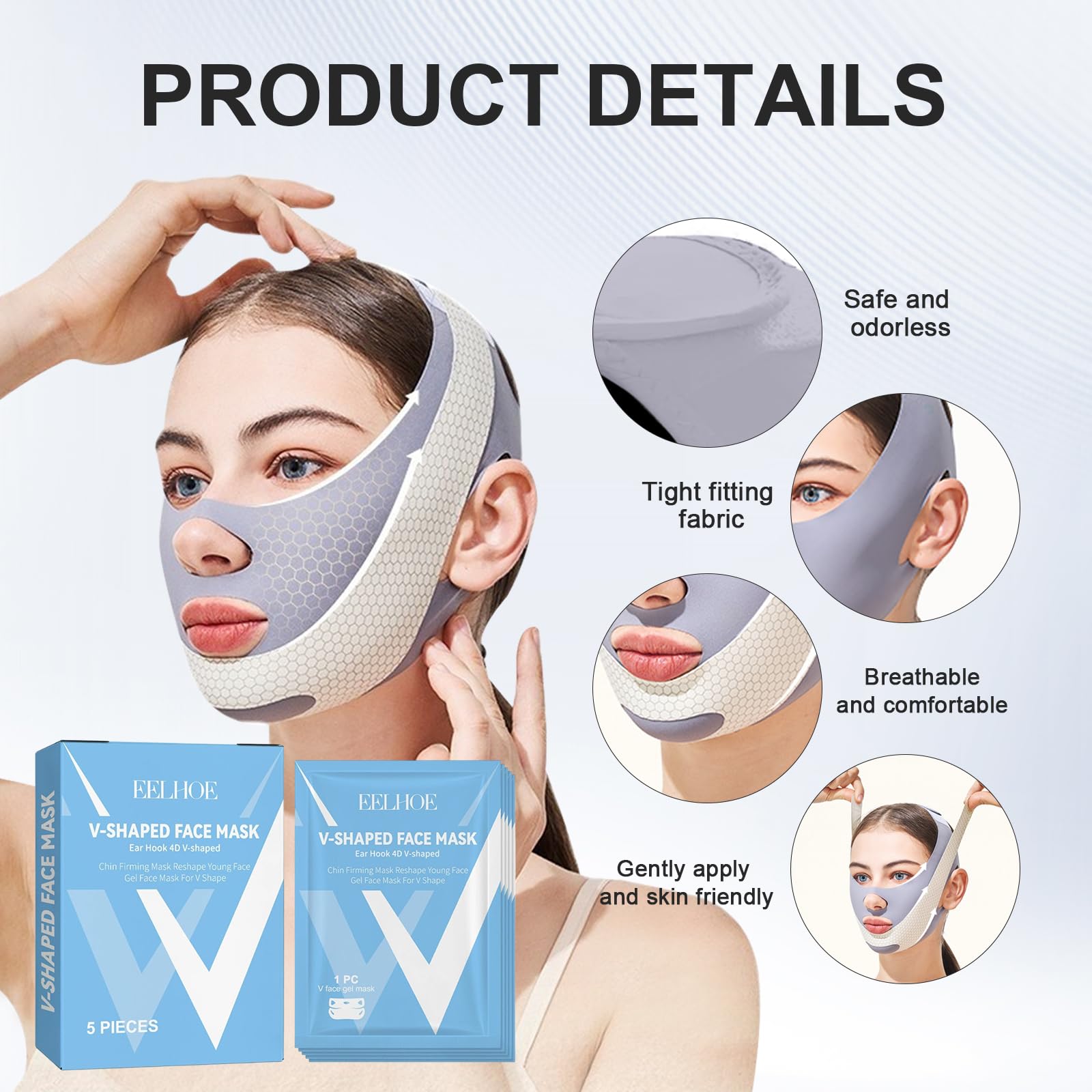 Chin Strap for Double Chin V Line Face Lifting Chin Mask Chin Strap with 2 Gel Mask Reusable Double Chin Lift Mask Breathable and Comfortable Used to Enhance the Jawline for Women Men - Image 4