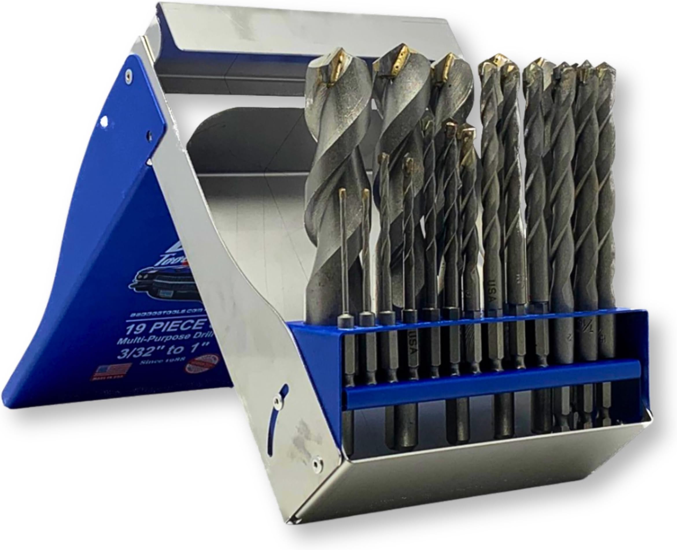 Bad Dog 19-Piece Multipurpose Drill Bit Set - Carbide Titanium Cobalt Tip, Hex Shank, USA Made - Drills Metal Wood Masonry Tile Stone Concrete - High Speed Bits with Metal Case
