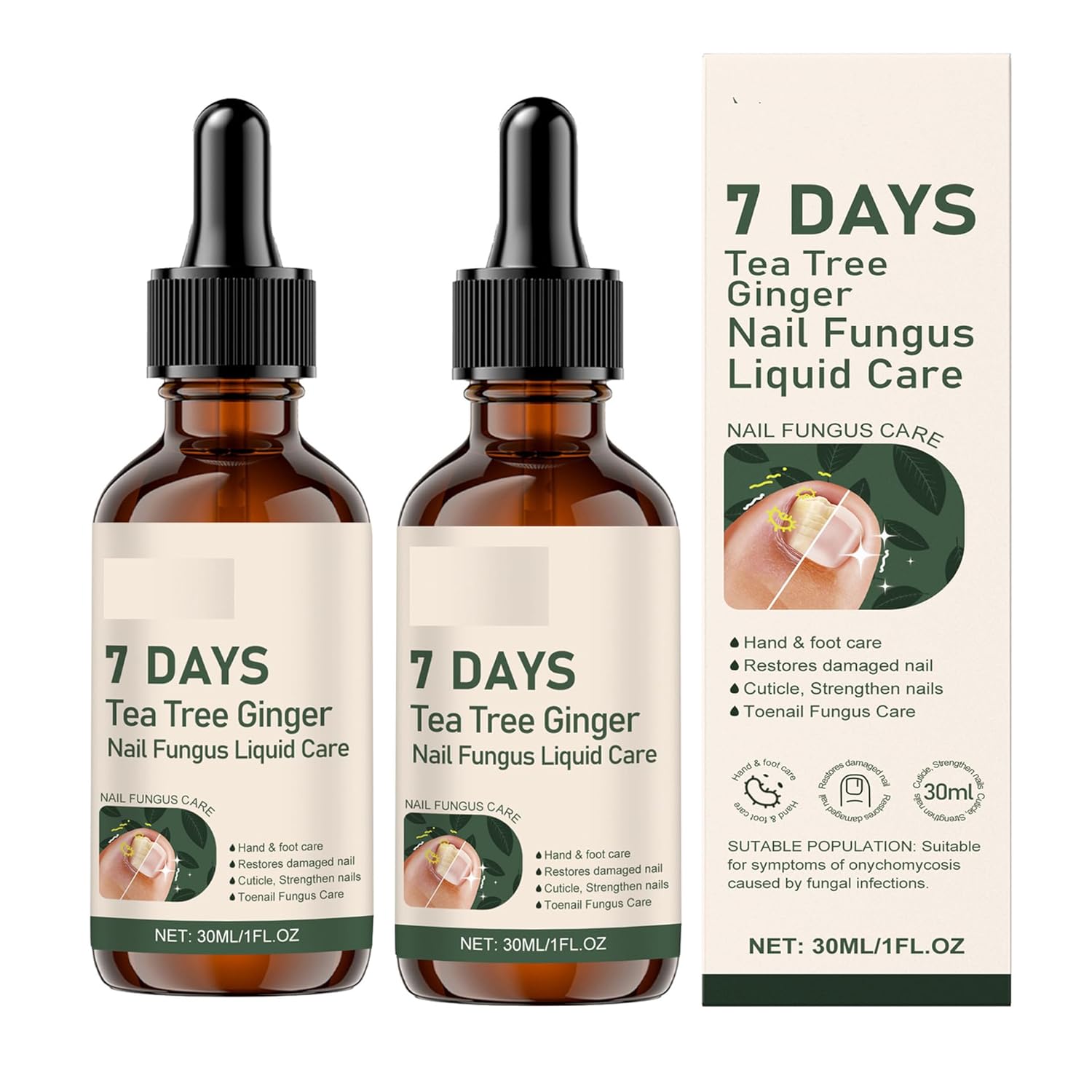 2 Bottles 7 Days Tea Tree Ginger Treatment Serum for Toenail, Moisturize the Cuticle & Strengthen Nails and Helps Nails Healthy Grow