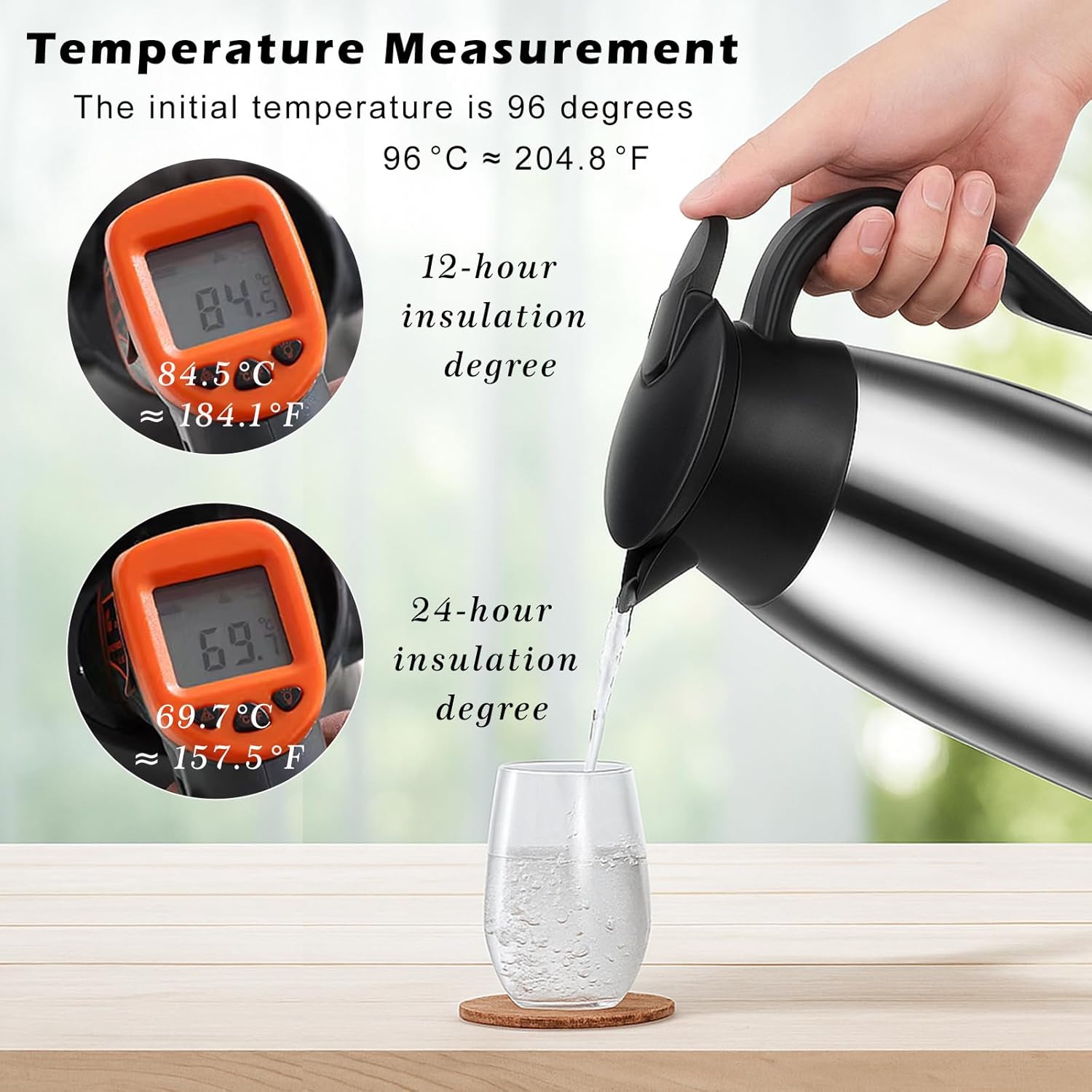 2 Pcs 60 OZ Insulated Coffee Carafe – Thermal Stainless Steel Carafe for Hot Liquids | Double Wall Coffee Thermos Dispenser with Cleaning Brushes – Keep 12H Hot & 24H Cold