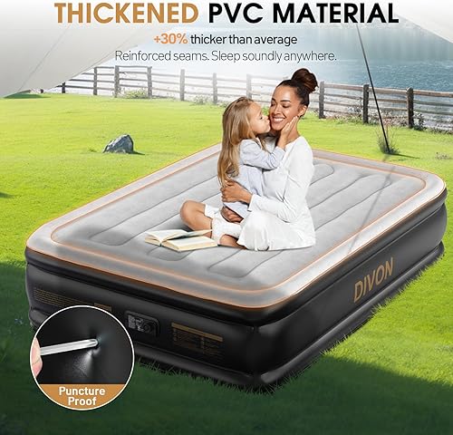 Miniatura 4 de DIVON Colchón de aire tamaño matrimonial con bomba integrada, colchón inflable de 18 pulgadas de alto con patrón de ondas, colchón