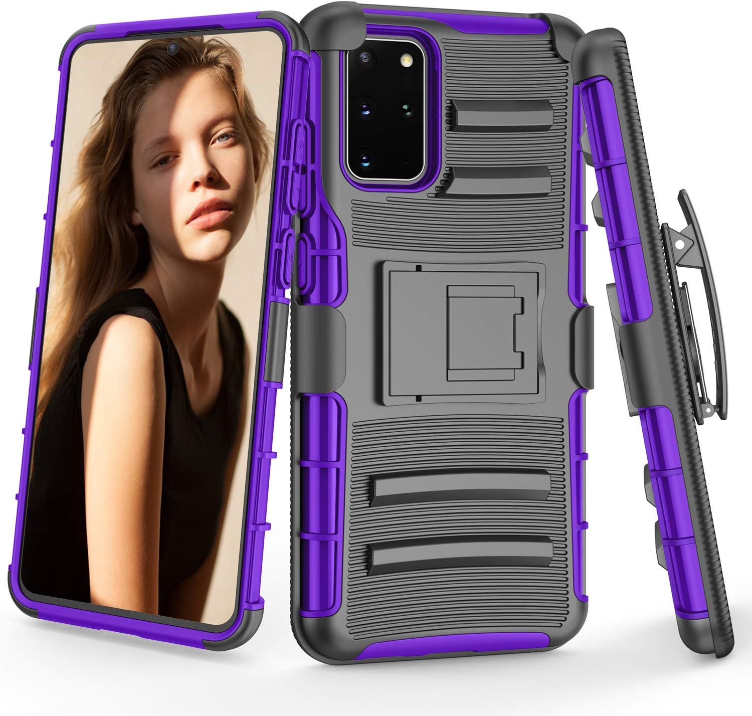 TILL for Galaxy S20 Plus / S20 Plus 5G Case, TILL [Knight Armor] Heavy Duty Full-Body Rugged Holster Resilient Armor Case [Belt Swivel Clip][Kickstand] Combo Cover Shell for Samsung S20 Plus [Purple]